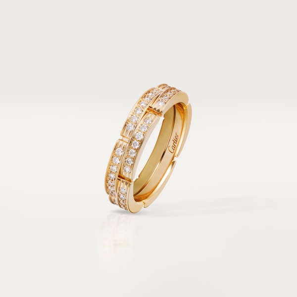 Maillon Panthère fine wedding ring, 2 half diamond-paved rows Yellow gold, diamonds