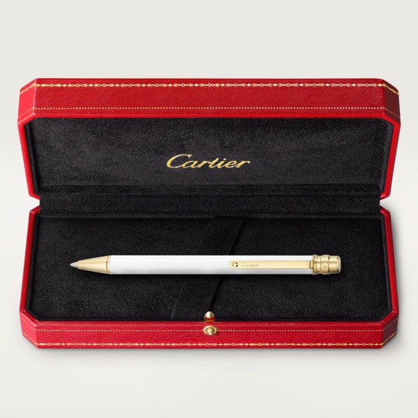 Bolígrafo Santos de Cartier Tamaño pequeño, laca blanca, acabado dorado