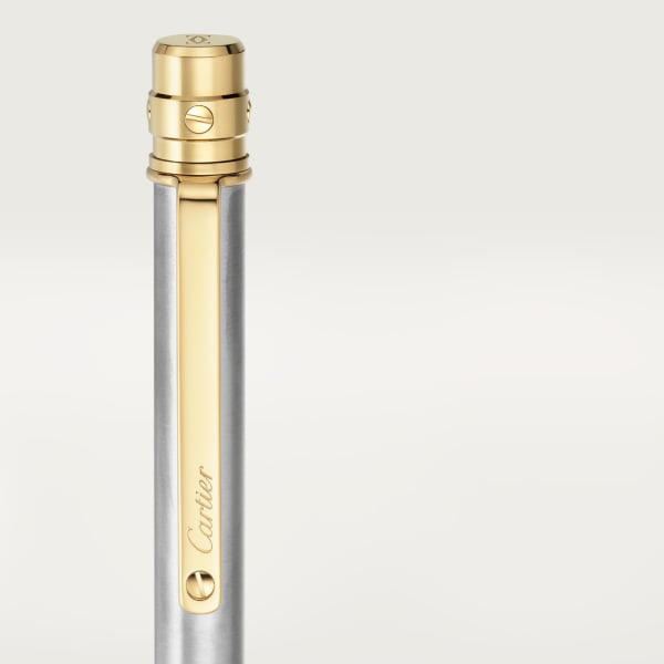 Santos de Cartier ballpoint pen Small model, brushed metal, palladium and gold finishes