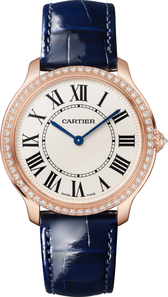 Reloj Ronde Louis Cartier36 mm, movimiento de cuarzo, oro rosa, diamantes, piel