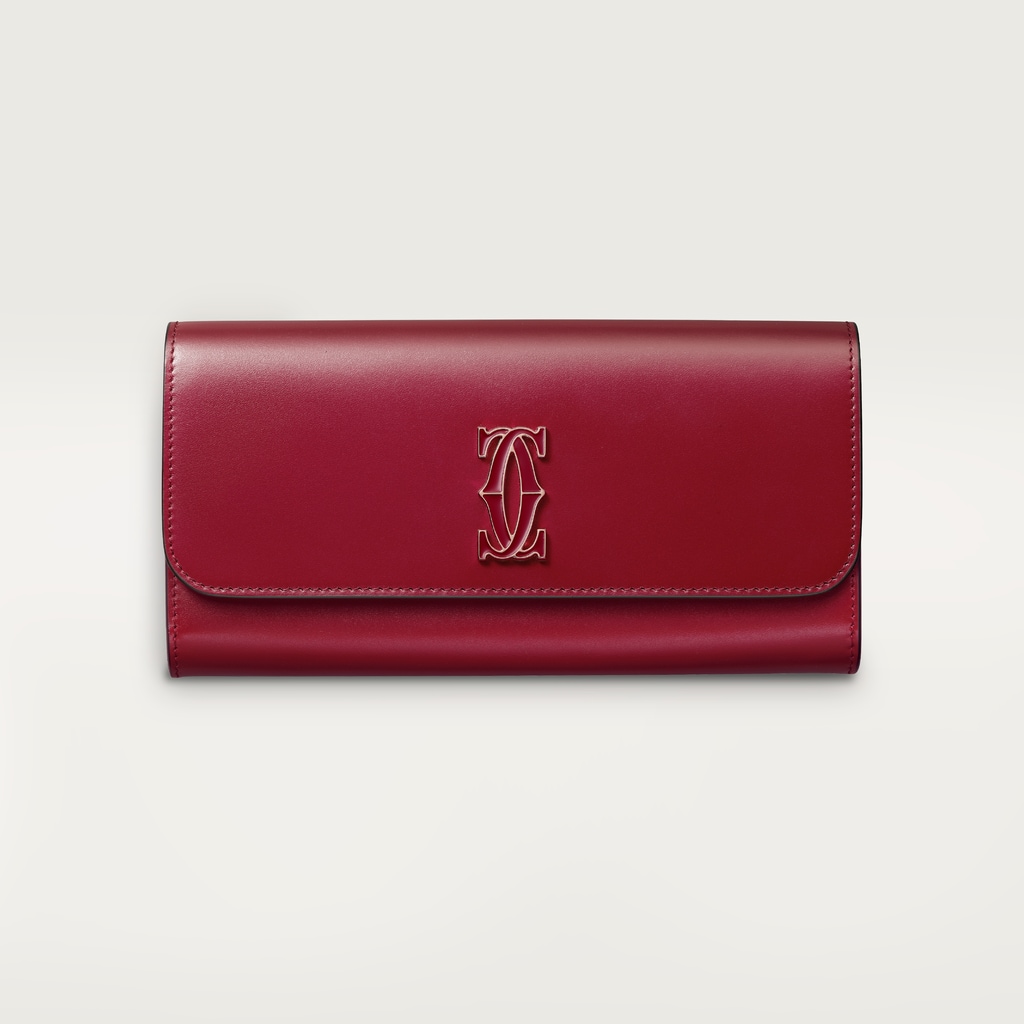 International wallet with flap, C de CartierCherry red calfskin, gold and cherry red enamel finish