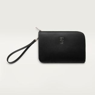 Pouch small model, C de Cartier Black calfskin, gold and black enamel finish