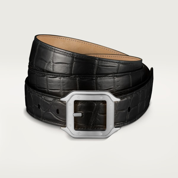 Belt, Santos de Cartier Black crocodile skin, palladium-finish buckle