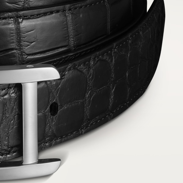 Belt, Tank Black crocodile skin, palladium-finish buckle