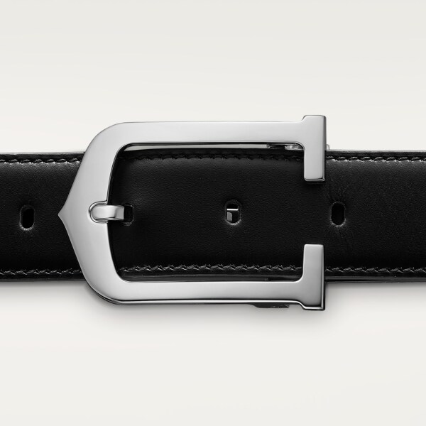 Belt, Elongated C Black cowhide, palladium-finish buckle