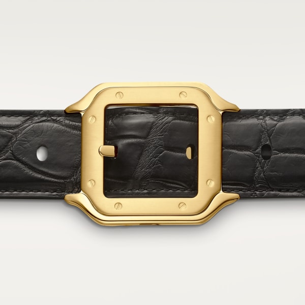 Belt, Santos de Cartier Black crocodile skin, gold-finish buckle