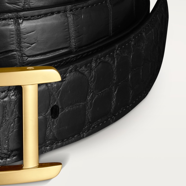 Cinturón Tank Piel de cocodrilo color negro, con hebilla acabado dorado
