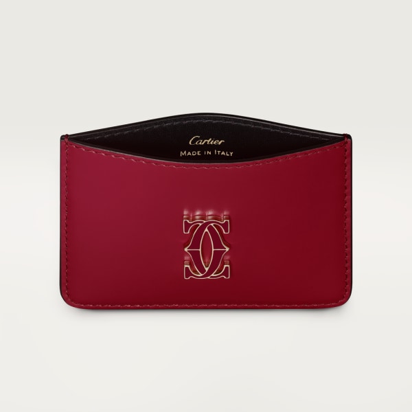 Tarjetero sencillo, C de Cartier Piel de becerro color rojo cereza, acabado dorado y esmalte color rojo cereza