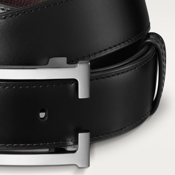 Cinturón C alargada Piel de ternera color negro, hebilla acabado paladio