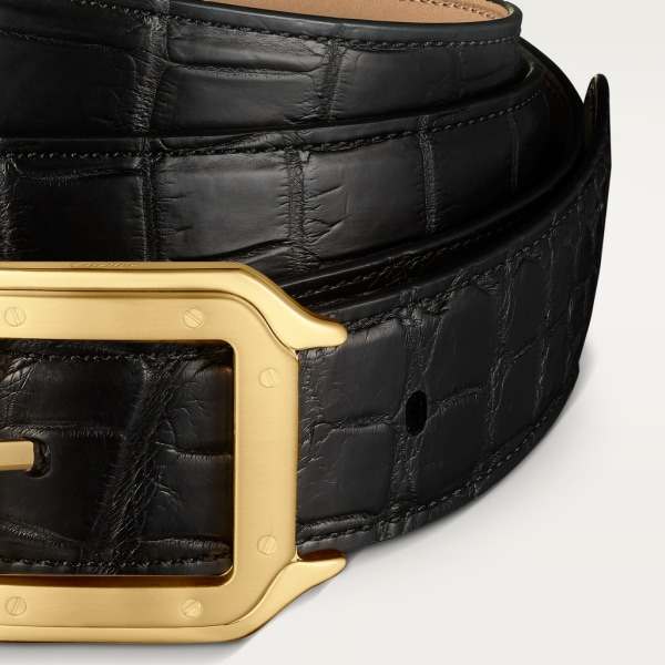 Cinturón Santos de Cartier Piel de cocodrilo color negro, con hebilla acabado dorado