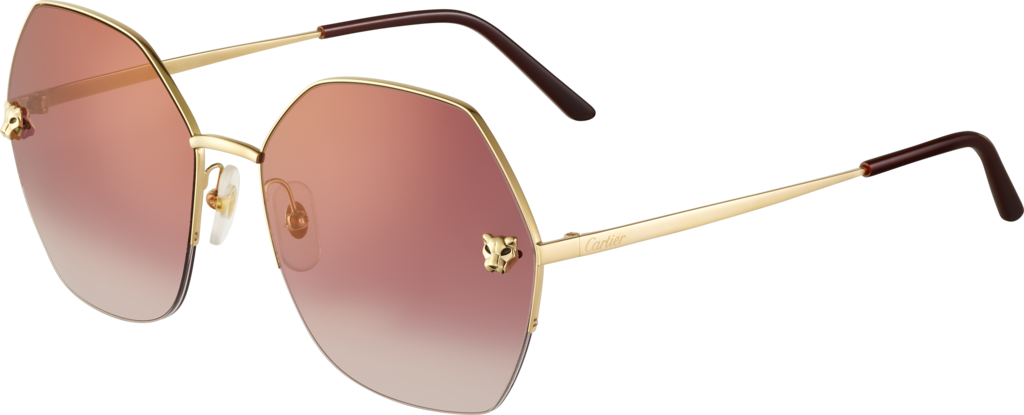 Gafas de sol Panthère de CartierMetal acabado dorado liso, lentes color burdeos degradado con flash rosa