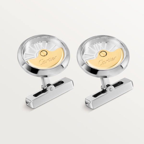 Oscillating weight cufflinks Palladium-finish sterling silver, solid gold, sapphire crystal