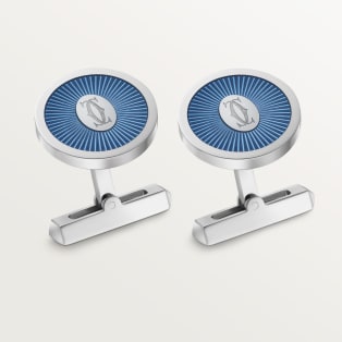 Double C de Cartier cufflinks Sterling silver , palladium finish, translucent blue lacquer.