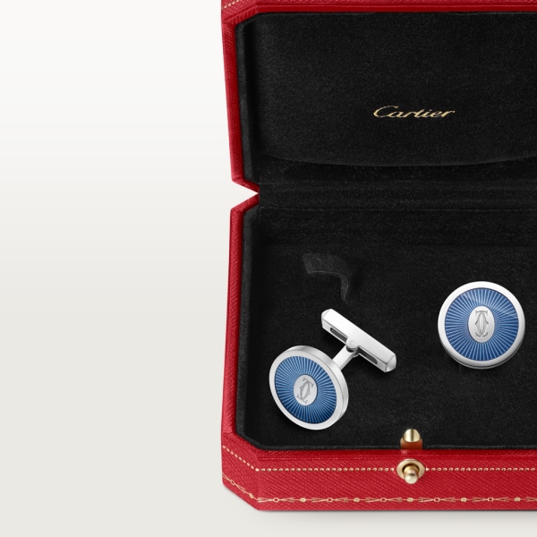 Double C de Cartier cufflinks Sterling silver , palladium finish, translucent blue lacquer.