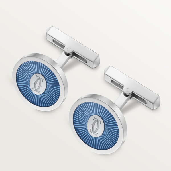 Double C de Cartier cufflinks Sterling silver , palladium finish, translucent blue lacquer.