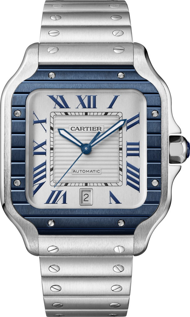 Reloj Santos de CartierTamaño grande, movimiento automático, acero, PVD, brazalete de metal y correa de caucho intercambiables