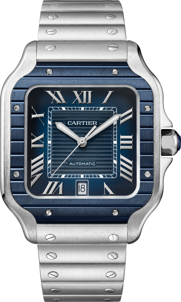 Reloj Santos de CartierTamaño grande, movimiento automático, acero, PVD, brazalete de metal y correa de caucho intercambiables