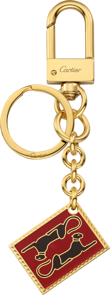 Diabolo de Cartier key ring with Panthère stamp motifLacquered gold-finish metal