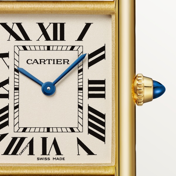 Reloj Tank Louis Cartier Tamaño grande, movimiento de cuarzo, oro amarillo, piel