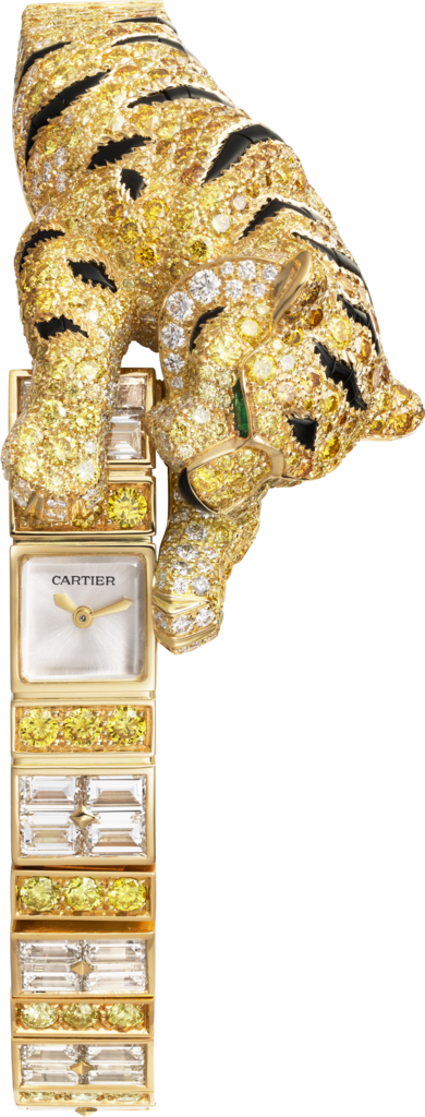 Reloj Joaillère Panthère26,98 mm x 8 mm, movimiento manual, oro amarillo, diamantes, esmeraldas, ónix