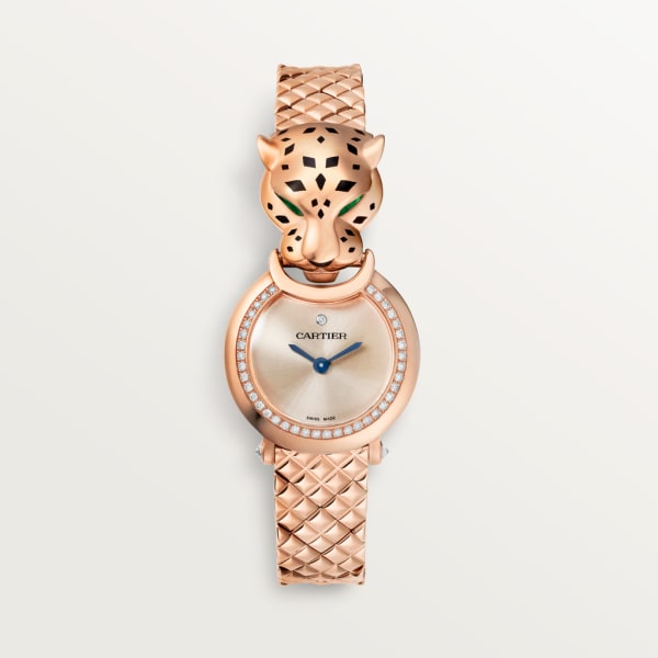 Reloj La Panthère de Cartier Tamaño pequeño, movimiento de cuarzo, oro rosa, diamantes