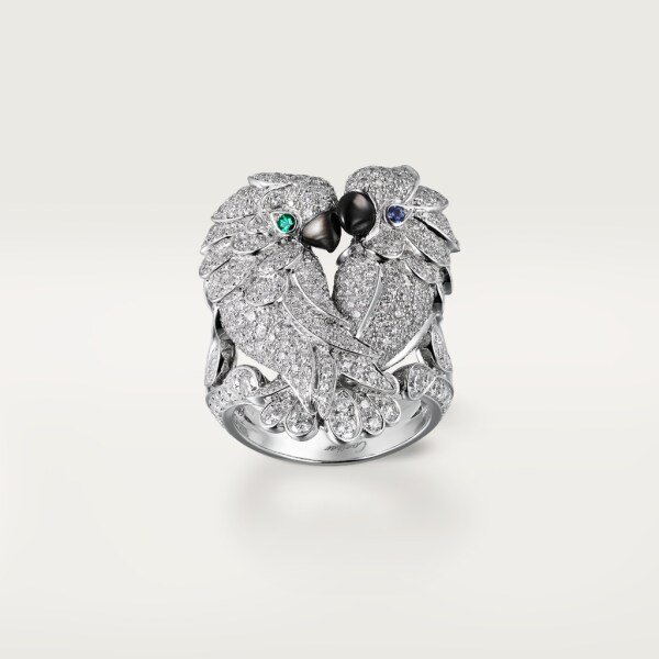 Les Oiseaux Libérés ring White gold, sapphires, emeralds, mother-of-pearl, diamonds