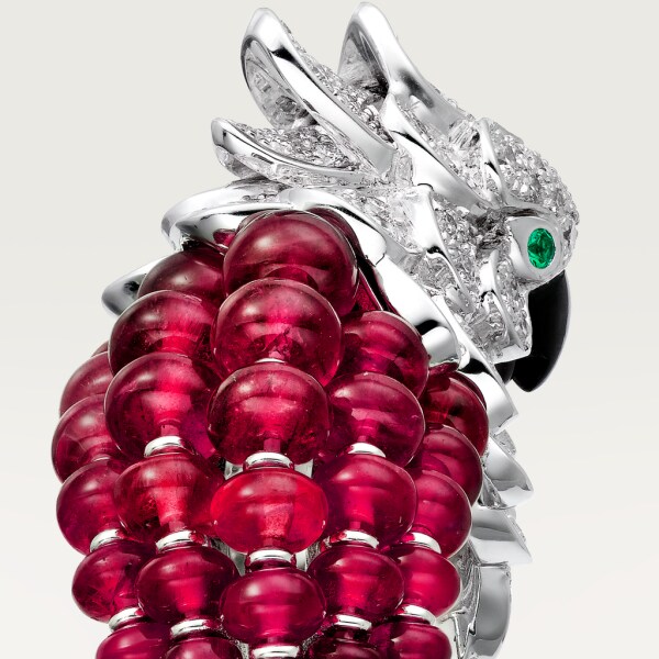 Les Oiseaux Libérés ring White gold, rubies, emeralds, mother-of-pearl, diamonds