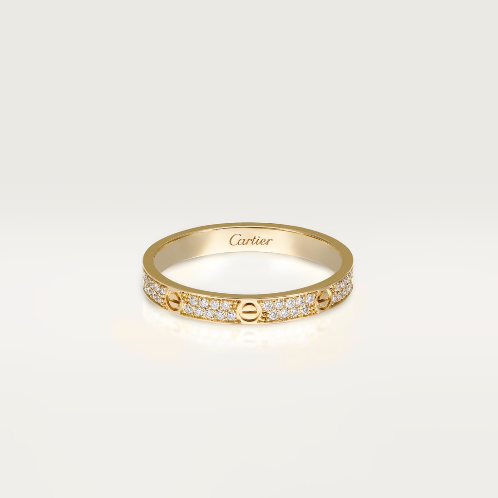 Love ring, mini model, pavedYellow gold, diamonds