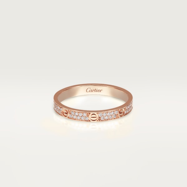 Love ring, mini model, paved Rose gold, diamonds