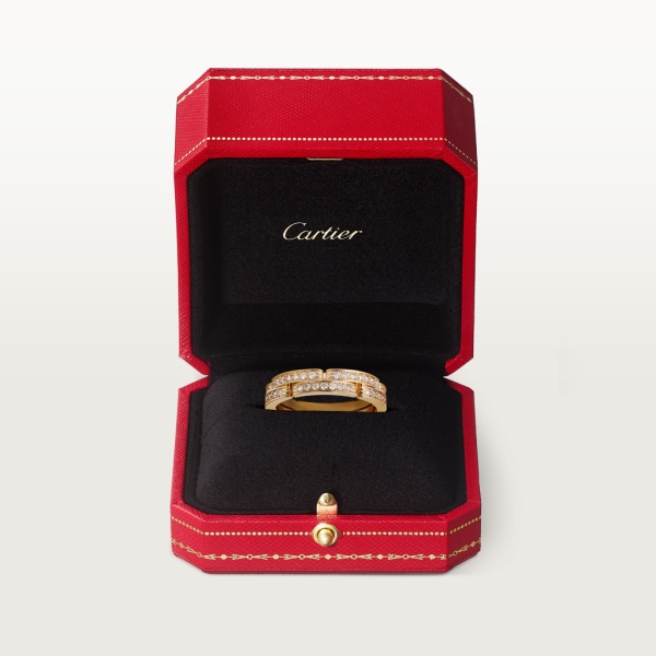 Maillon Panthère fine wedding ring, 2 half diamond-paved rows Yellow gold, diamonds