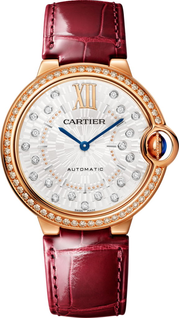 Reloj Ballon Bleu de Cartier36 mm, movimiento mecánico de carga automática, oro rosa, diamantes, piel