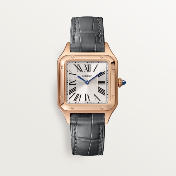 Reloj Santos-Dumont Tamaño pequeño, movimiento de cuarzo, oro rosa, piel
