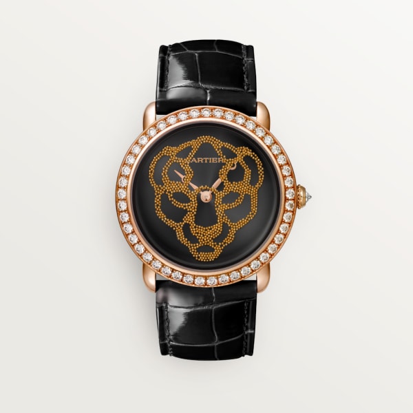 Reloj Révélation d'une Panthère 37 mm, movimiento mecánico de cuerda manual, oro rosa, diamantes, cuentas de oro rosa