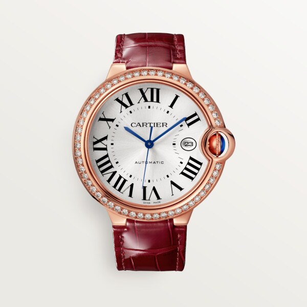 Reloj Ballon Bleu de Cartier 42 mm, movimiento automático, oro rosa, diamantes, piel