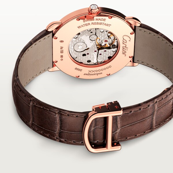 Reloj Ronde Louis Cartier 36 mm, movimiento mecánico de cuerda manual, oro rosa, diamantes, piel
