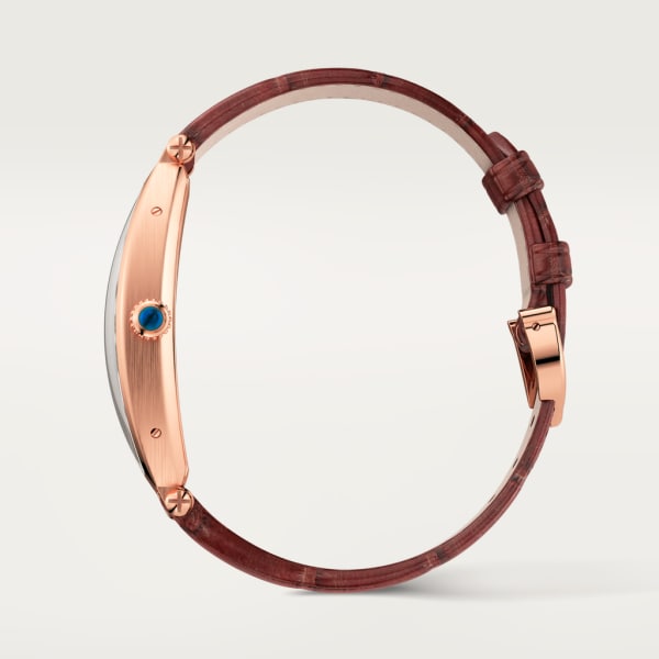 Reloj Tonneau Tamaño grande, movimiento mecánico de cuerda manual, oro rosa, piel