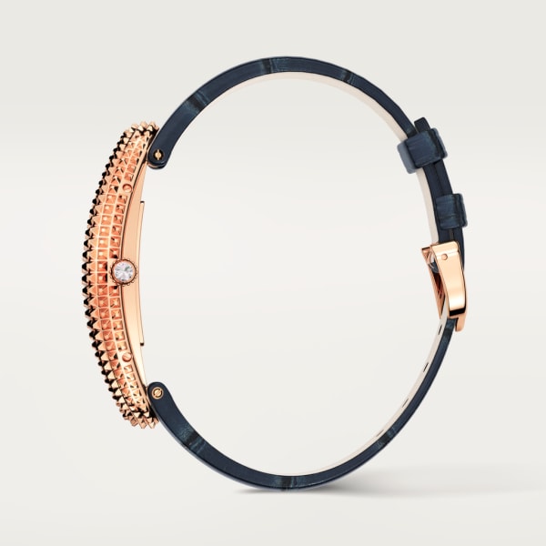Reloj Baignoire Allongée Tamaño mediano, movimiento mecánico de cuerda manual, oro rosa, diamantes
