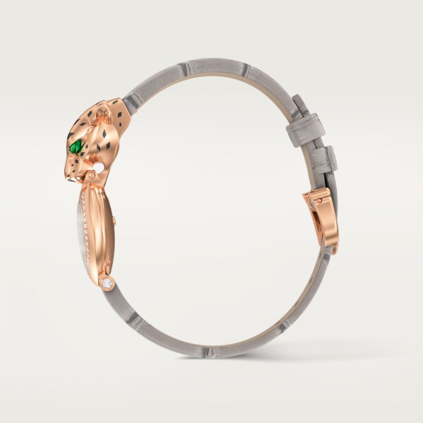 Uhr La Panthère de Cartier Kleines Modell, Quarzwerk, Roségold, Diamanten, Leder