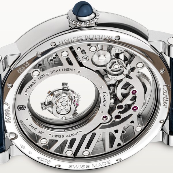 Reloj Rotonde de Cartier Doble Tourbillon Misterioso 45 mm, movimiento mecánico de cuerda manual, platino, piel