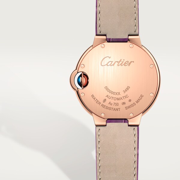 Reloj Ballon Bleu de Cartier 33 mm, movimiento automático, oro rosa, diamantes, piel