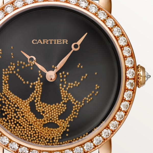 Uhr Révélation d'une Panthère 37 mm, mechanisches Uhrwerk mit Handaufzug, Roségold, Diamanten, Roségoldkügelchen