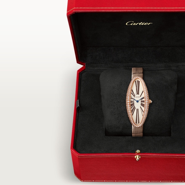 Baignoire Allongée Mittleres Modell, mechanisches Uhrwerk mit Handaufzug, Roségold, Diamanten