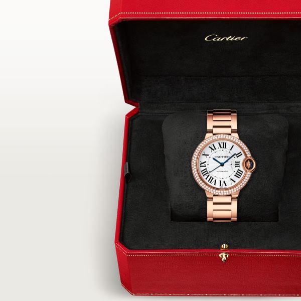 Reloj Ballon Bleu de Cartier 36 mm, movimiento automático, oro rosa, diamantes