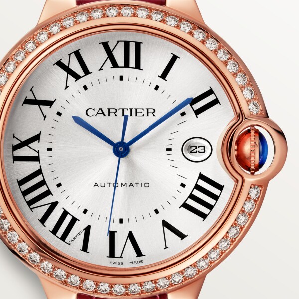 Ballon Bleu de Cartier watch 42mm, automatic movement, rose gold, diamonds, leather