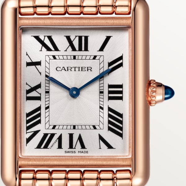 Reloj Tank Louis Cartier Tamaño pequeño, movimiento mecánico de cuerda manual, oro rosa, diamantes