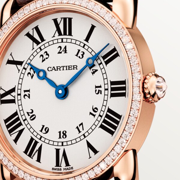 Reloj Ronde Louis Cartier 29 mm, movimiento de cuarzo, oro rosa, diamantes, piel