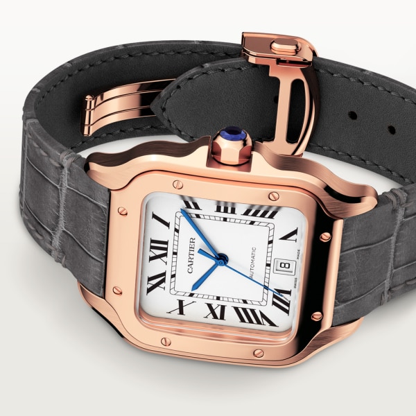 Montre Santos de Cartier Grand modèle, mouvement automatique, or rose, 2 bracelets cuir interchangeables