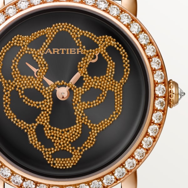 Uhr Révélation d'une Panthère 37 mm, mechanisches Uhrwerk mit Handaufzug, Roségold, Diamanten, Roségoldkügelchen