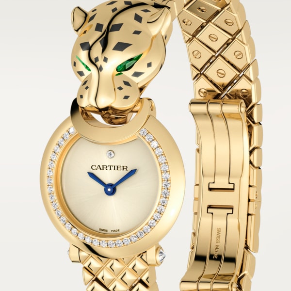 Reloj La Panthère de Cartier Tamaño pequeño, movimiento de cuarzo, oro amarillo, diamantes