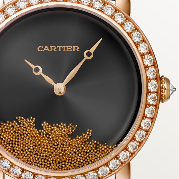 Reloj Révélation d'une Panthère 37 mm, movimiento mecánico de cuerda manual, oro rosa, diamantes, cuentas de oro rosa